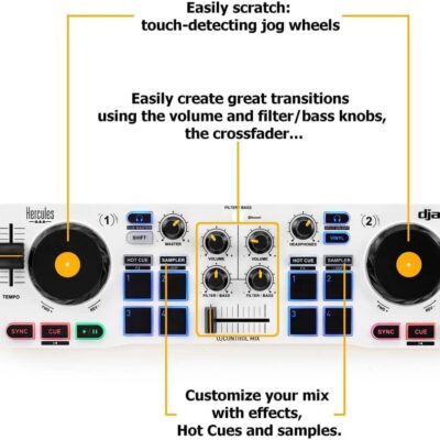 Hercules DJControl Mix DJ Software Controller with Algoriddim Djay App Bundle with Hercules HDP DJ45 Closed-Back, Over-Ear DJ Headphones