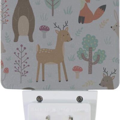 Plug-In Night Light Forest Cute Animals Printed LED Nightlight, Dusk-To-Dawn Sensor, Bedroom, Bathroom, Kitchen, Hallway, Stairs, Energy Efficient, 2-pack, 0.5W
