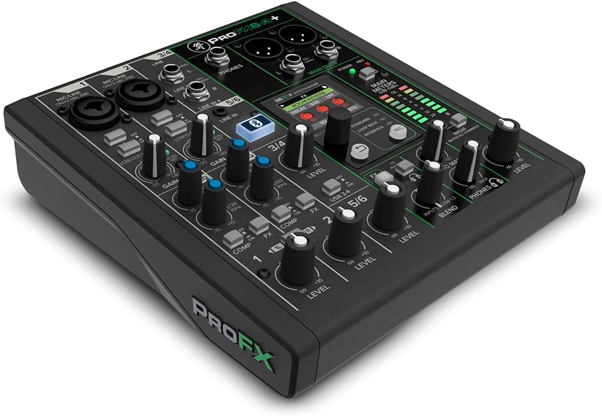 Mackie ProFX6v3+ 6-Channel Professional Analog Mixer with USB, Onyx Mic Preamps, GigFX Effects Engine, and Bluetooth