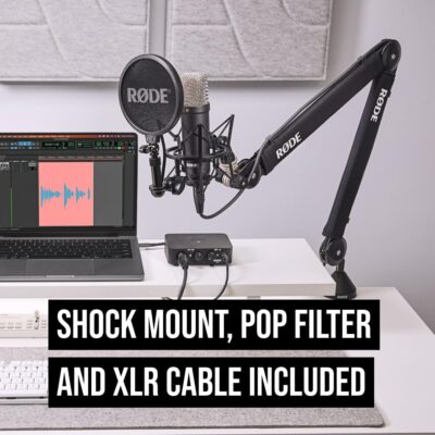 RØDE NT1 Signature Series Large-Diaphragm Condenser Microphone with Shock Mount, Pop Filter and XLR Cable for Music Production, Vocal Recording, Streaming and Podcasting (Black)