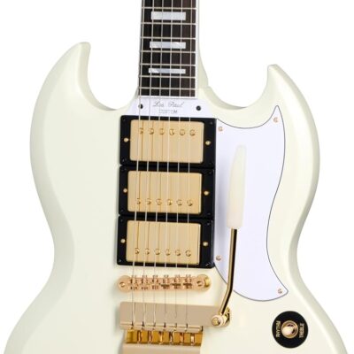 619BVKlG84L. AC SL1500 Epiphone Inspired by Gibson Custom 1963 Les Paul SG Maestro, Classic White with Hard Case