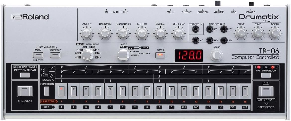 Roland TR-06 Drumatix Rhythm Performer, Bundle with TAPH100 Closed-Back Studio Monitor Headphones and 10 Stereo Mini Male to Stereo Mini Male Auxiliary Cable
