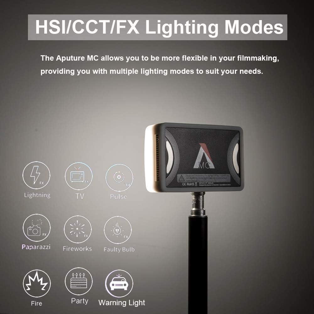 Aputure MC RGBWW On Camera Video Light, CRI/TLCI 96+, Temperature 3200K-6500K, HSI Mode,Support Magnetic Attraction and App with USB-C PD and Wireless Charging