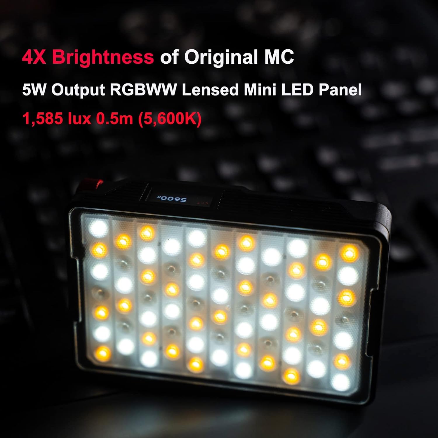 Aputure MC Pro RGBWW On Camera Video Light,5W High Brightness 1585 Lux at 0.5m,2000-10000K Adjustable Magnetic Attraction and IP65 Weatherproo for Photography,Videographer