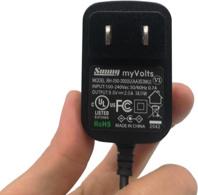 61AJYCFou S. AC SL1500 MyVolts 9V Power Supply Adaptor Compatible with EarthQuaker Devices Avalanche Run Effects Pedal – US Plug – with Extension and Inline Switch