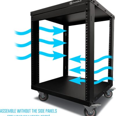 AxcessAbles 12U AV Equipment Rack | 19-Inch Steel Open Frame Home Studio Rack with 3 Caster Wheels | Universal Case for Studio, Server, Network Gear | 550lb Capacity | Screws, Spacer, Tool Included