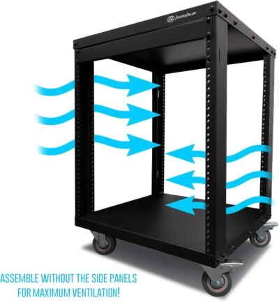 AxcessAbles 12U AV Equipment Rack | 19-Inch Steel Open Frame Home Studio Rack with 3 Caster Wheels | Universal Case for Studio, Server, Network Gear | 550lb Capacity | Screws, Spacer, Tool Included