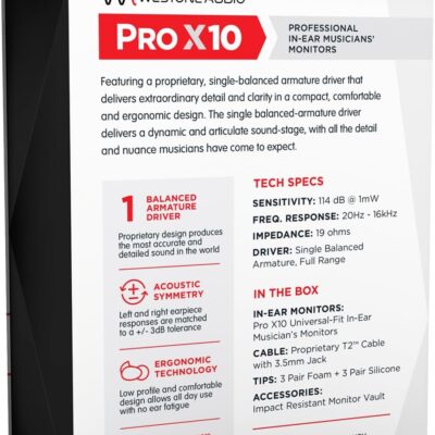 Westone Audio Pro X10 IEM Earphones – Single Driver Noise Isolating Professional Musician in-Ear Monitor Wired Earbuds