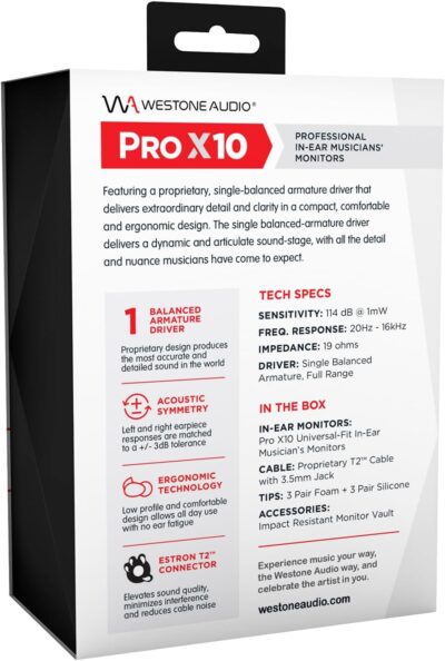 Westone Audio Pro X10 IEM Earphones – Single Driver Noise Isolating Professional Musician in-Ear Monitor Wired Earbuds