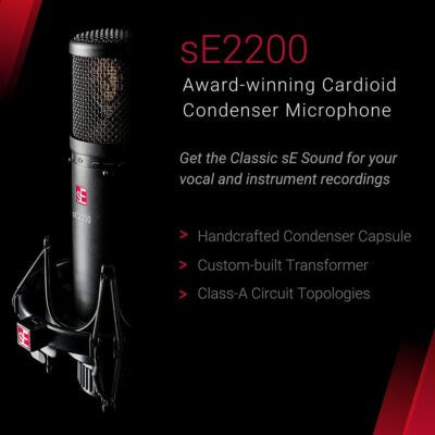 SE ELECTRONICS – 2200 Large Diaphragm Cardioid Condenser Mic with Shockmount and Filter