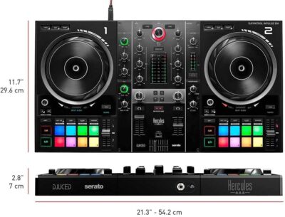 Hercules DJControl Inpulse 500 MK2 2-Channel DJ Controller Bundle with Case, TRS-to-RCA Breakout Cable, and Austin Bazaar Polishing Cloth