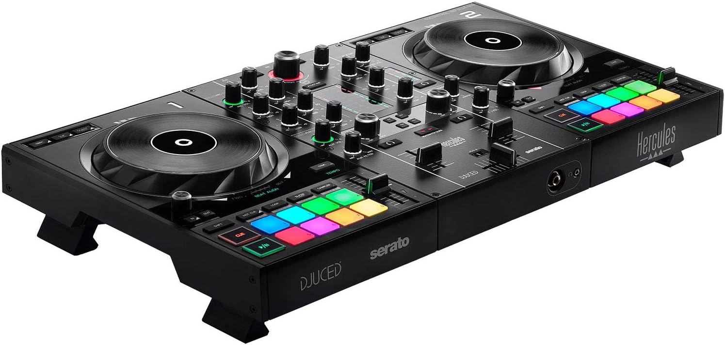 Hercules DJControl Inpulse 500 Professional DJ Controller Studio Bundle with 3.5 Powered Monitors, DJ Headphones, RCA/TRS Cables & DJ Software – Complete Laptop DJ Mixing & Performance Kit