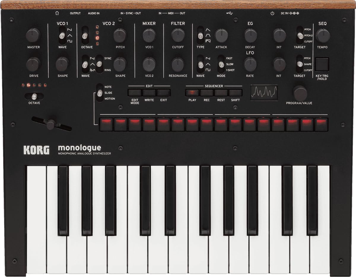 Korg monologue Monophonic Analog Synthesizer w/ 16-step Sequencer and OLED Oscilloscope – Black