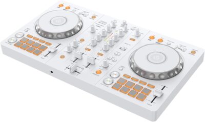 Pioneer DJ DDJ-FLX4 2-Channel DJ Controller – White Bundle with Carrying Case, Headphones, Instrument Cable, and Austin Bazaar Polishing Cloth