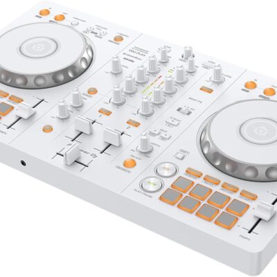 Pioneer DJ DDJ-FLX4 2-Channel DJ Controller – White Bundle with Carrying Case, Headphones, Instrument Cable, and Austin Bazaar Polishing Cloth