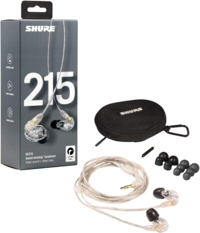 Shure SE215 PRO Wired Earbuds – Professional Sound Isolating Earphones, Clear Sound & Deep Bass, Single Dynamic MicroDriver, Secure Fit In Ear Monitor, plus Carrying Case & Fit Kit – Clear (SE215-CL)