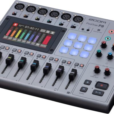 Zoom PodTrak P8 Portable Multitrack Podcast Recorder + BTA-2 Bluetooth Adapter for PodTrak Recorders + Cleaning kit + Wire Straps