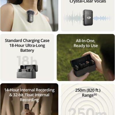 61FOBG2D 9L. AC SL1500 DJI Mic 2 (2 TX + 1 RX + Charging Case), Wireless Lavalier Microphone, Intelligent Noise Cancelling, 32-bit Float Internal Recording, 820 ft.(250m) Range, Microphone for iPhone, Android, Camera