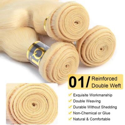 QTHAIR Body Wave Human Hair Blonde Bundles 18A Grade 100% Brazilian Human Hair Color #613 Platinum 14 Light Blonde Color Bundles Body Weave Human hair Extensions