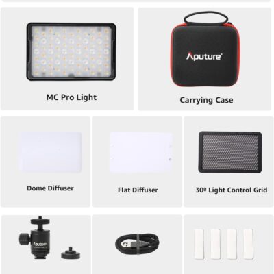 Aputure MC Pro Camera Lights,RGBWW LED Video Lights Lensed Mini LED Panel Full Color Portable Photography Lighting,4200mAh Rechargeable Battery,APP Control, Support Magnetic Attraction