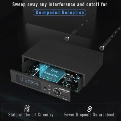 Phenyx Pro True Diversity Wireless Microphone System w/ 1000 Tunable Channels, Single Cordless Mic Set w/Auto Scan, UHF Professional Dynamic Microphone for Singing, Stage & Studio (PTU-1U)