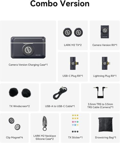 Hollyland Lark M2 Wireless Microphone for iPhone/Camera/Android/PC, 48kHz/24-bit High Fidelity Audio, 300m Range, Noise Cancelling, 40h Use, YouTube, Vlog, Streaming (2TX + 3RX + Charging Case)