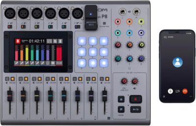 Zoom PodTrak P8 Podcast Recorder with 6 XLR Inputs, 6 Headphone Outputs, Phone Input, Sound Pads, Onboard Editing, USB Audio Interface, Battery Powered
