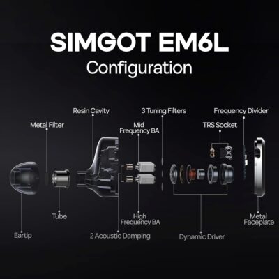 Linsoul SIMGOT EM6L 1DD + 4BA Hybrid Driver in-Ear Monitor, Gaming Earbud, HiFi IEM Earphone with 3D-Printed Resin Housing, Detachable OFC Silver-Plated Cable for Musician Audiophile