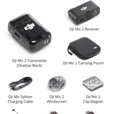 DJI Mic 2 (1 TX + 1 RX), Wireless Microphone with Intelligent Noise Cancelling, 32-bit Float Internal Recording, Optimized Sound, 250m (820 ft.) Range, Microphone for iPhone, Android, Camera, Vlogs
