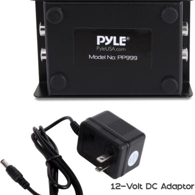 Pyle Phono Turntable Preamp – Mini Electronic Audio Stereo Phonograph Preamplifier with RCA Input, RCA Output & Low Noise Operation Powered by 12 Volt DC Adapter – PP999