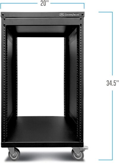 AxcessAbles 16U AV Case with Wheels | Metal Studio Cabinet | 19-Inch Universal Equipment Rack | Open-Frame Option | Home Server