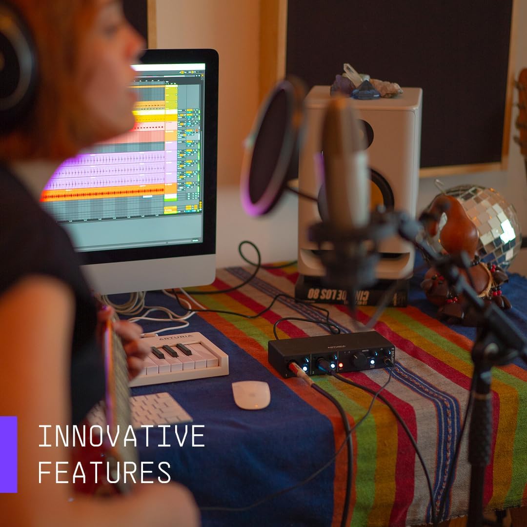 Arturia – MiniFuse 4 – Compact USB Audio & MIDI Interface with Creative Software for Recording, Production, Podcasting, Guitar – Black