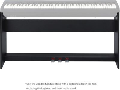 Wooden Furniture Stand With 3-Pedal Unit System Compatible for Roland FP30 FP30X Digital Piano Keyboards (Black)