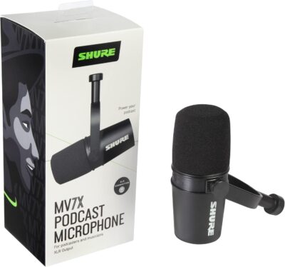 Shure MV7X XLR Dynamic Microphone – Voice-Isolating Cardioid Mic for Podcasting, Vocal Recording & Broadcasting, All-Metal, Black