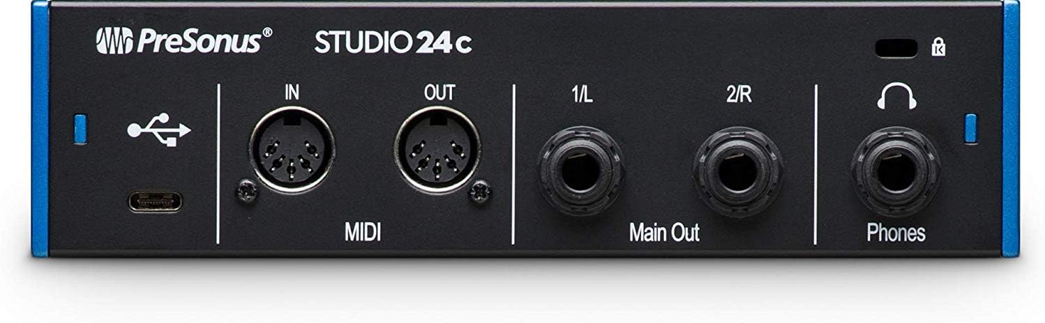 PreSonus Studio 24C 2×2, 192 kHz, USB-C Audio Interface, 2 Mic Pres-2 Line Outs + Mixing Headphone with Pair of EMB XLR Cable Bundle
