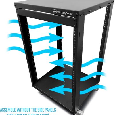 AxcessAbles 16U AV Case with Wheels | Metal Studio Cabinet | 19-Inch Universal Equipment Rack | Open-Frame Option | Home Server