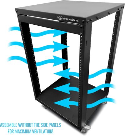 AxcessAbles 16U AV Case with Wheels | Metal Studio Cabinet | 19-Inch Universal Equipment Rack | Open-Frame Option | Home Server