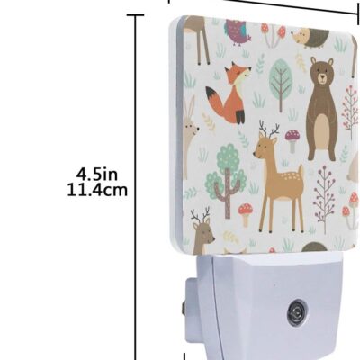 Plug-In Night Light Forest Cute Animals Printed LED Nightlight, Dusk-To-Dawn Sensor, Bedroom, Bathroom, Kitchen, Hallway, Stairs, Energy Efficient, 2-pack, 0.5W