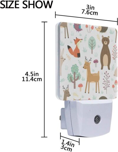 Plug-In Night Light Forest Cute Animals Printed LED Nightlight, Dusk-To-Dawn Sensor, Bedroom, Bathroom, Kitchen, Hallway, Stairs, Energy Efficient, 2-pack, 0.5W