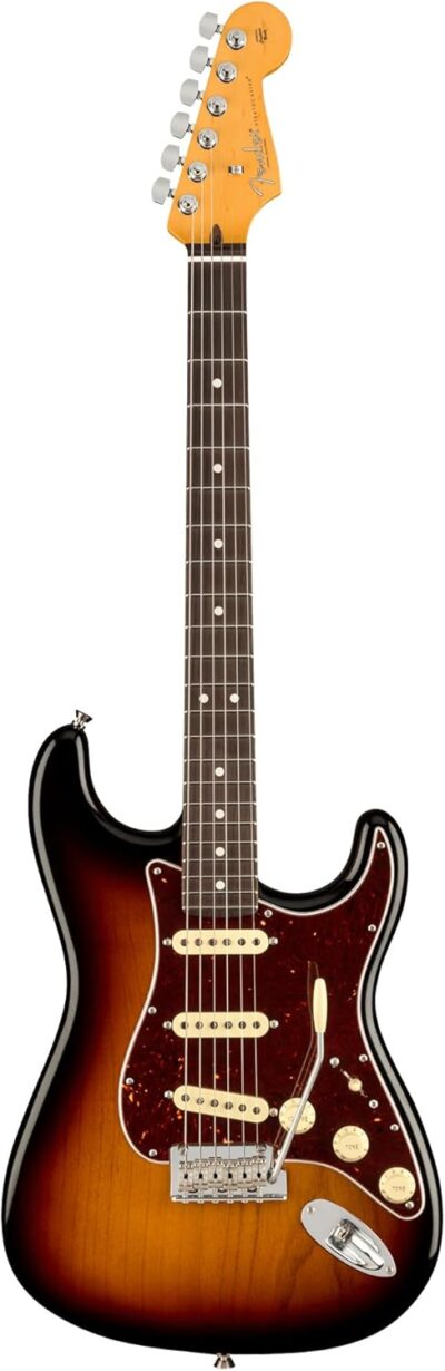 Fender American Professional II Stratocaster – 3-Color Sunburst Bundle with Case, Strap, Cable, and Guitar Cleaning Kit
