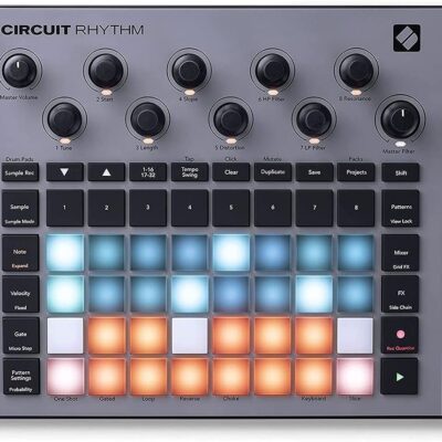 Novation Circuit Rhythm Groovebox Workstation with Standalone Sampler Bundle with Studio Pro Monitor Headphones, 32GB Memory Card, and 2x MIDI Cable