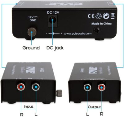 Pyle Phono Turntable Preamp – Mini Electronic Audio Stereo Phonograph Preamplifier with RCA Input, RCA Output & Low Noise Operation Powered by 12 Volt DC Adapter – PP999