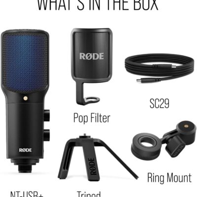 RØDE NT-USB+ Professional-Grade USB Condenser Microphone For Recording Studio Quality Audio Directly To A Computer Or Mobile Device, Black