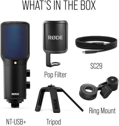 RØDE NT-USB+ Professional-Grade USB Condenser Microphone For Recording Studio Quality Audio Directly To A Computer Or Mobile Device, Black