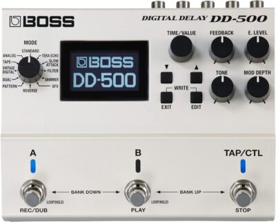 Boss DD-500 Digital Delay Bundle with Gearlux Power Supply, Instrument Cable, Patch Cable, and Picks