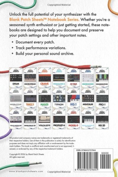 Moog Minitaur Blank Patch Sheets Notebook: Become a more organized songwriter with this Blank Patch Sheet notebook so you can spend more time creating and less time forgetting.
