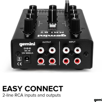 61UzVHV8EFL. AC SL1300 Gemini Portable Bluetooth DJ Mixer – 2-Channel Mini Audio Mixer with Wireless Input, RCA, Mic & Headphone Jacks, EQ & Crossfader – Compact DJ Mixer Board for Beginners & Mobile DJs (MM1BT)