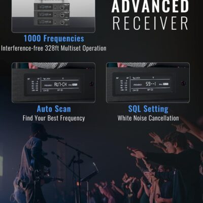 Phenyx Pro True Diversity Wireless Microphone System w/ 1000 Tunable Channels, Single Cordless Mic Set w/Auto Scan, UHF Professional Dynamic Microphone for Singing, Stage & Studio (PTU-1U)