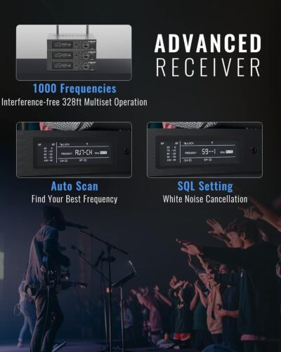 Phenyx Pro True Diversity Wireless Microphone System w/ 1000 Tunable Channels, Single Cordless Mic Set w/Auto Scan, UHF Professional Dynamic Microphone for Singing, Stage & Studio (PTU-1U)