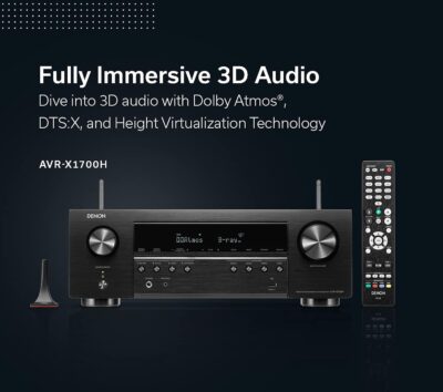 Denon AVR-X1700H 7.2ch 8K Home Theater Receiver with 3D Audio, Voice Control, and HEOS Built-in (Renewed)